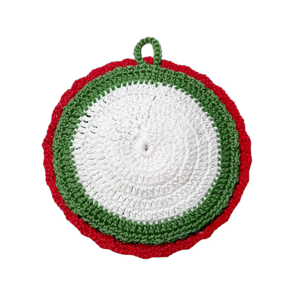 Presina rotonda bianca con Babbo Natale ad uncinetto 15x16 cm