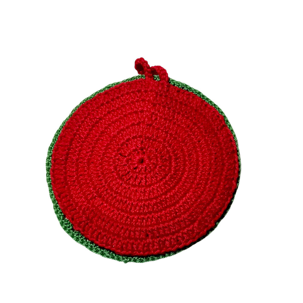 Presina rotonda verde con Babbo Natale ad uncinetto 12.5 cm