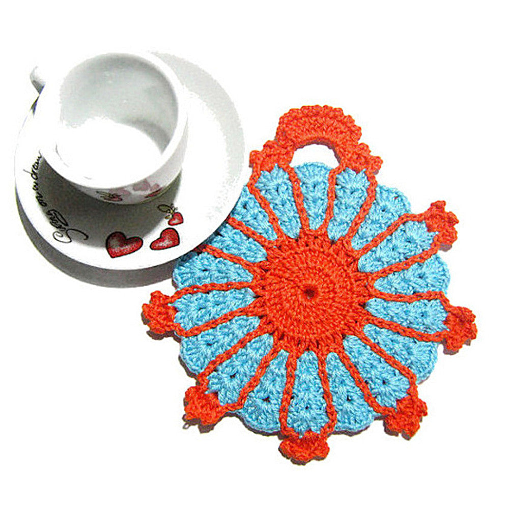 Presina turchese e arancione ad uncinetto 14.5x16.5 cm