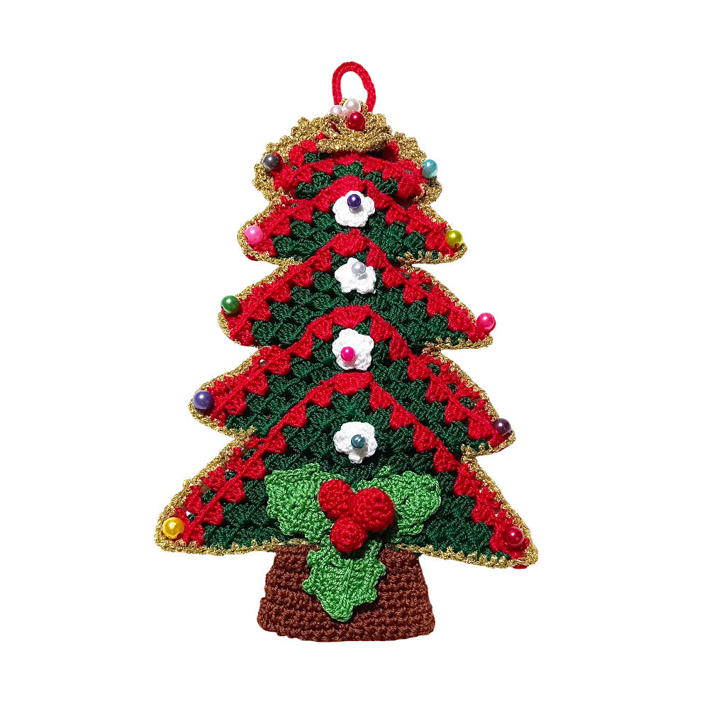 Presina natalizia verde ad uncinetto con perline per la cucina