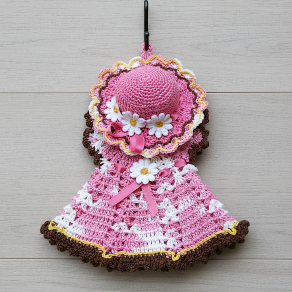 Presina vestitino e cappellino rosa e marrone ad uncinetto