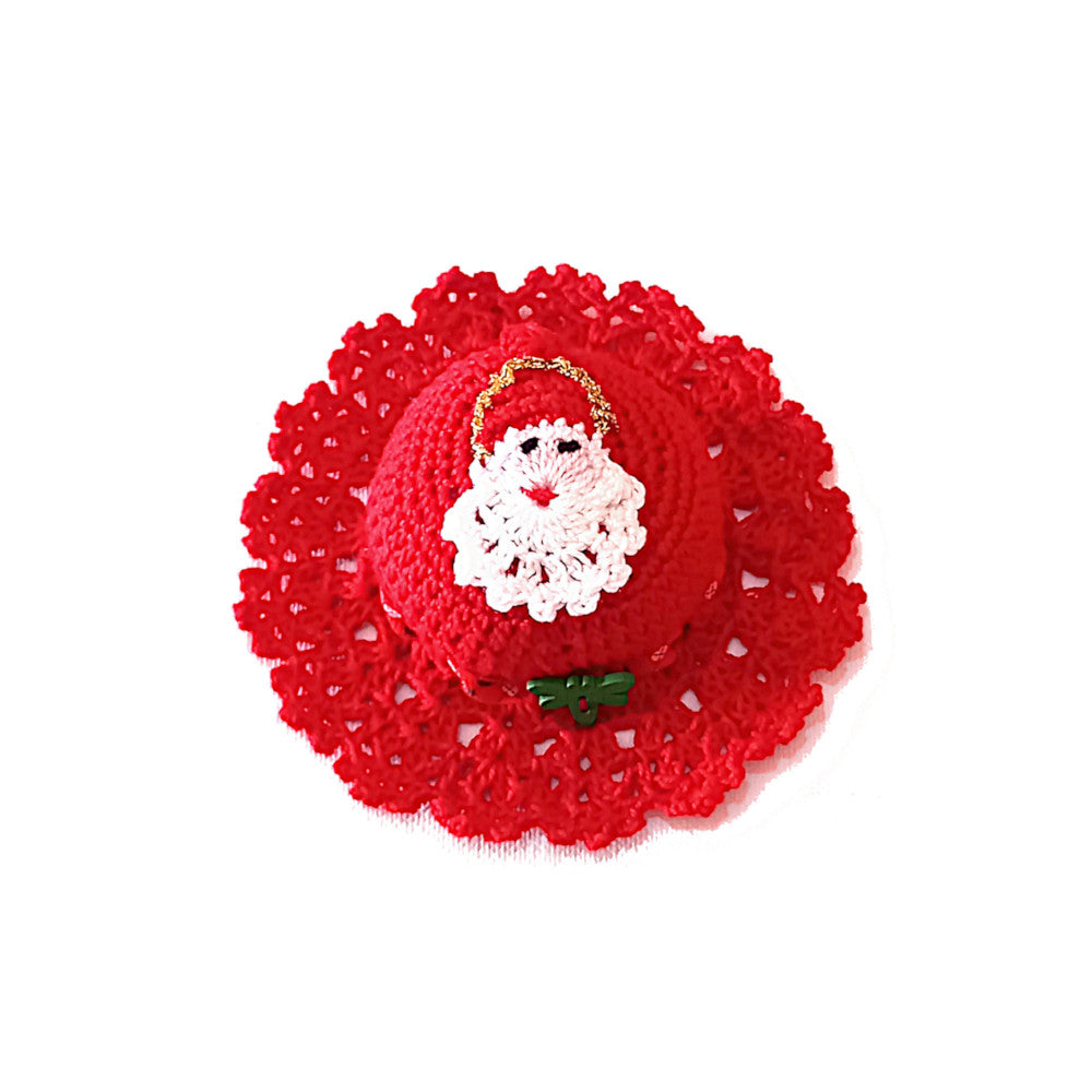 Puntaspilli cappellino rosso con Babbo Natale ad uncinetto 12 cm