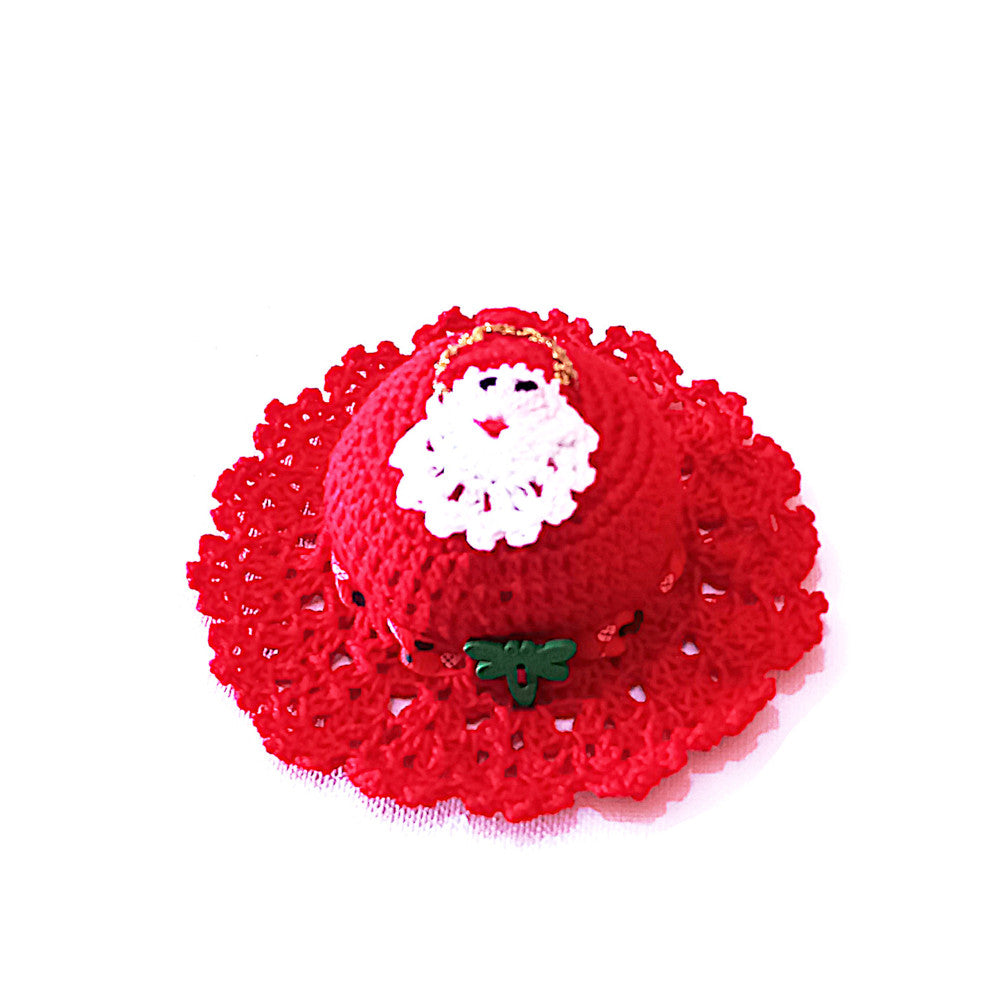 Puntaspilli cappellino rosso con Babbo Natale ad uncinetto 12 cm