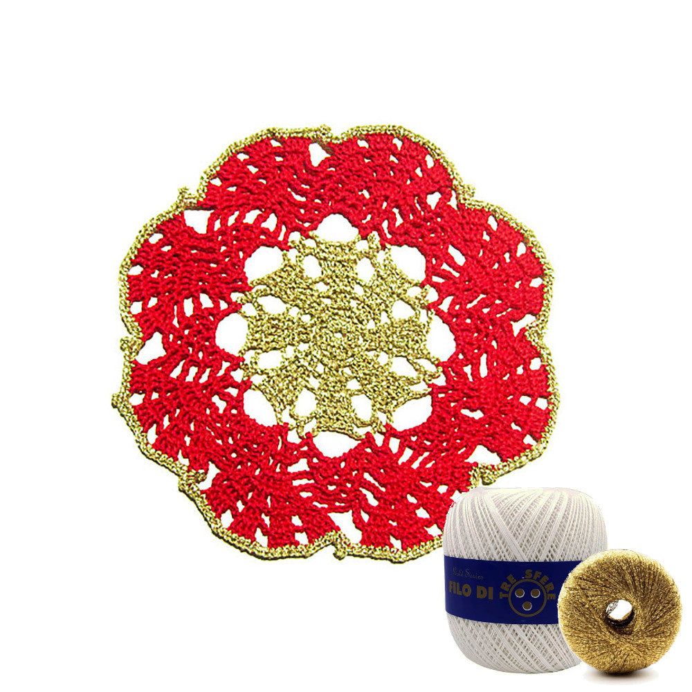 Sottobicchiere di Natale rotondo bianco e oro ad uncinetto 16 cm