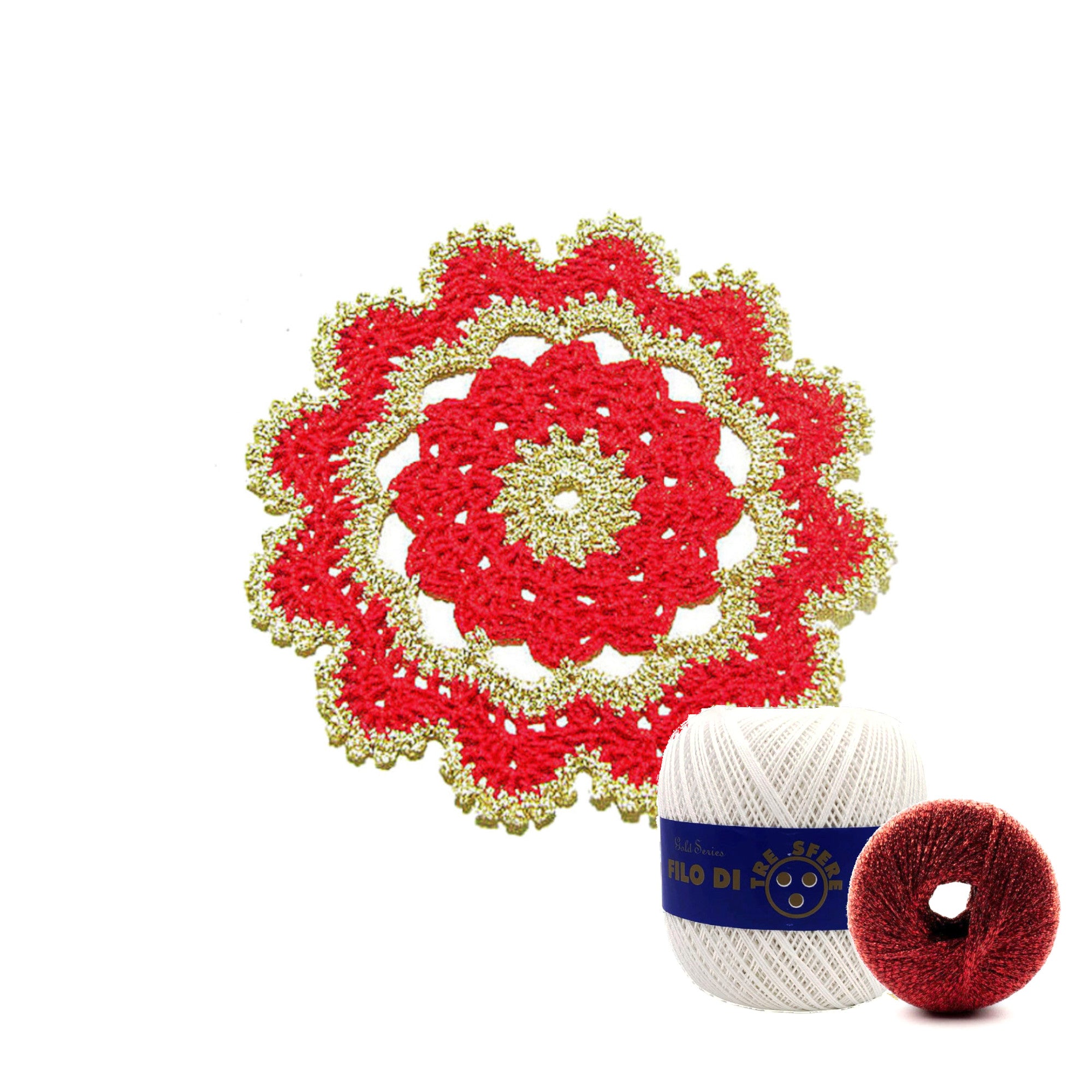 Sottobicchiere di Natale rotondo bianco e rosso ad uncinetto 15.5 cm