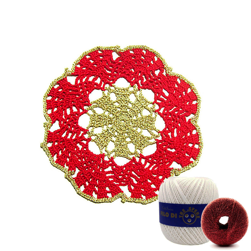 Sottobicchiere di Natale rotondo bianco e rosso ad uncinetto 16 cm