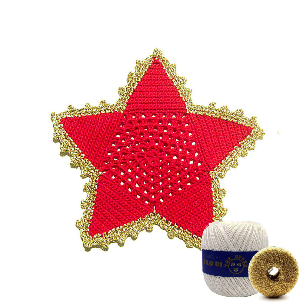 Sottobicchiere di Natale stella bianca e oro ad uncinetto 16 cm