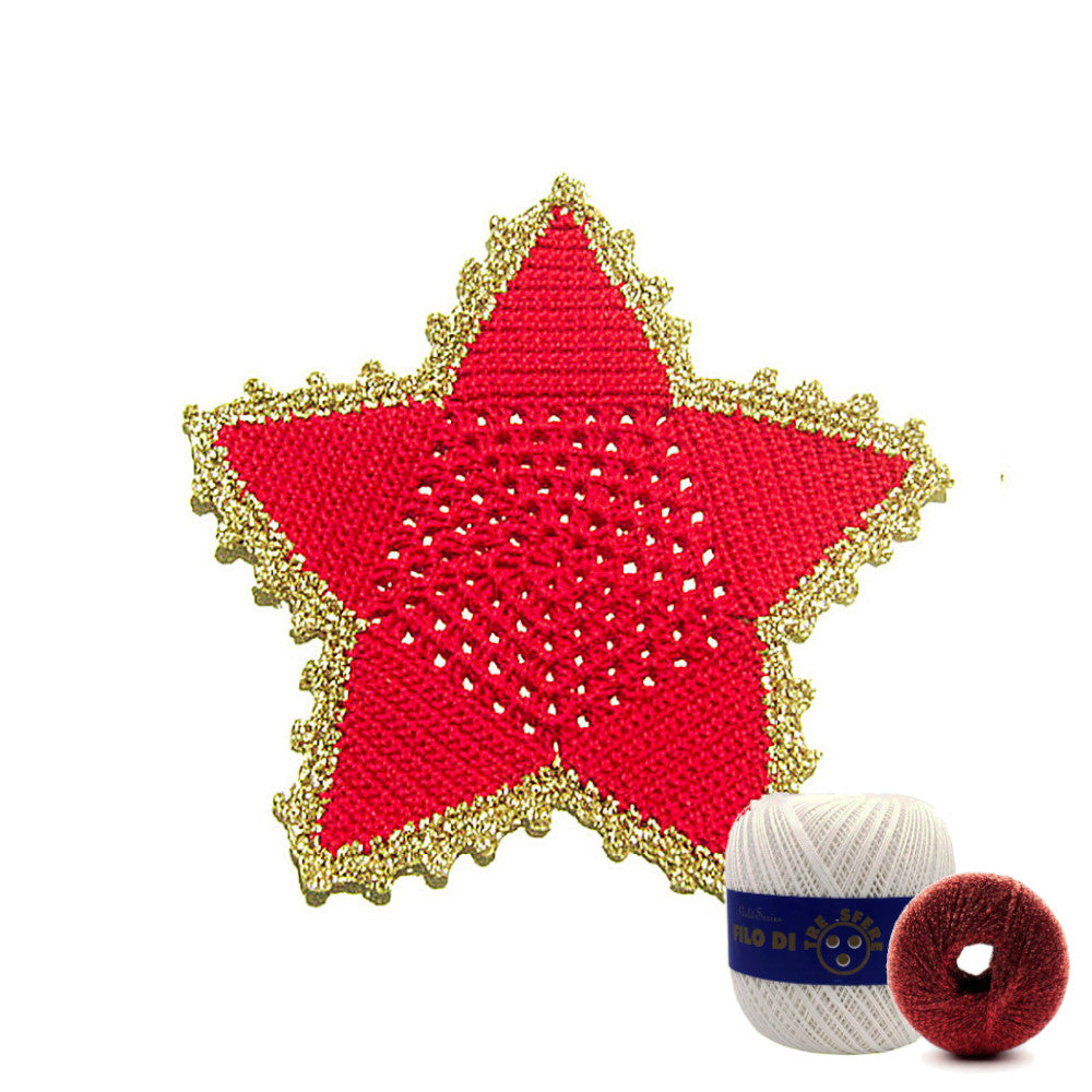 Sottobicchiere di Natale stella bianca e rossa ad uncinetto 16 cm