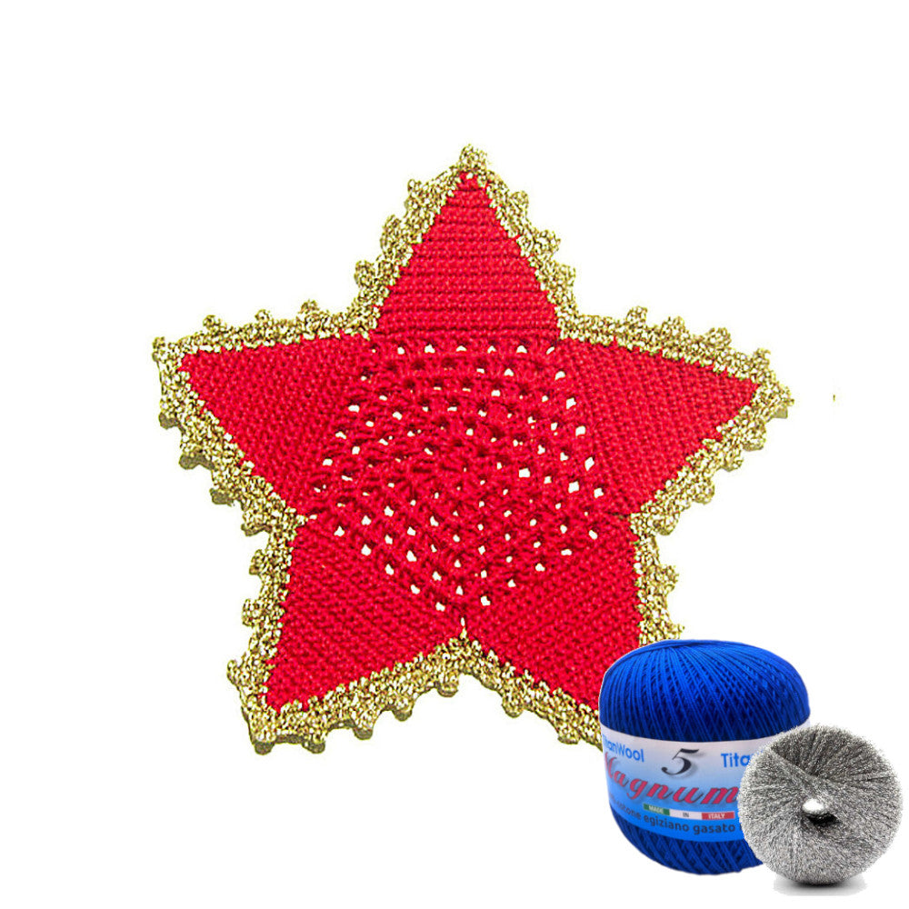 Sottobicchiere di Natale stella blu e argento ad uncinetto 16 cm