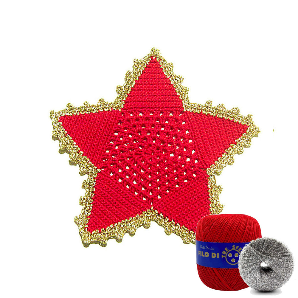 Sottobicchiere di Natale stella rossa e argento ad uncinetto 16 cm