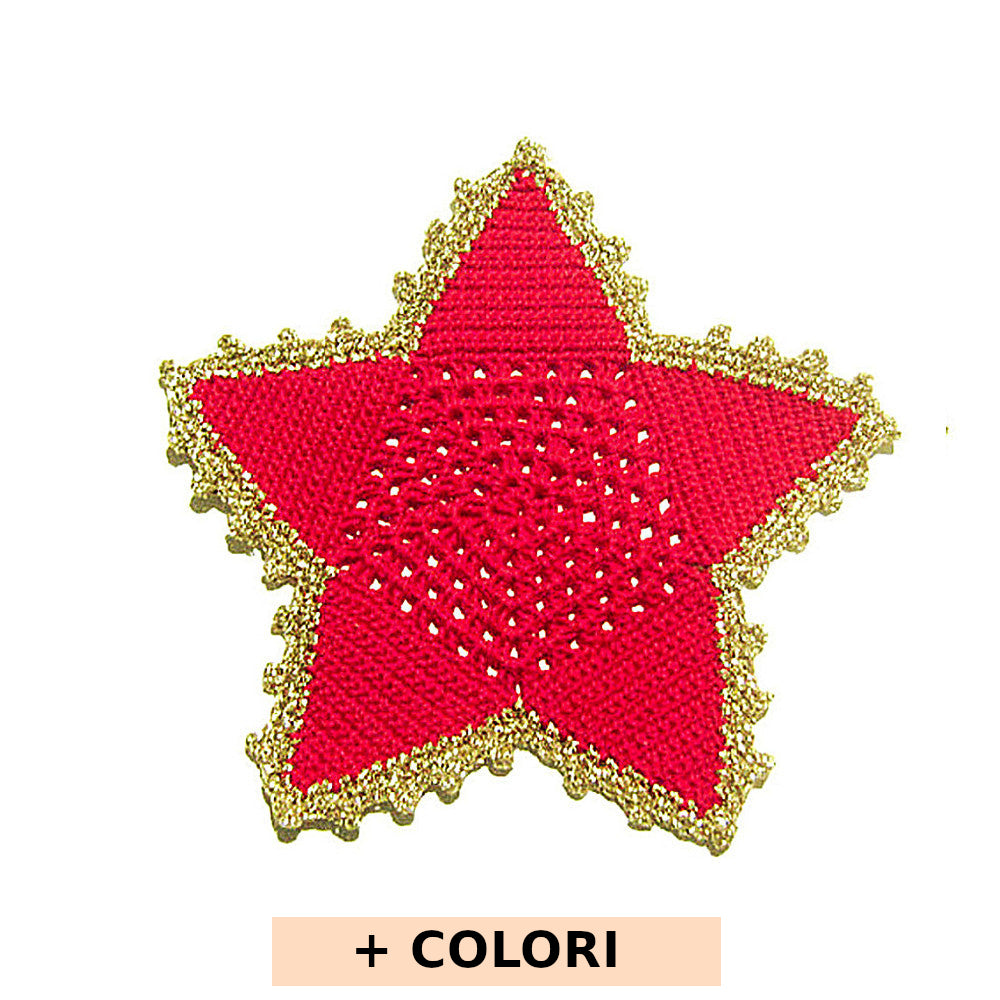 Sottobicchiere di Natale stella rossa e oro ad uncinetto 16 cm