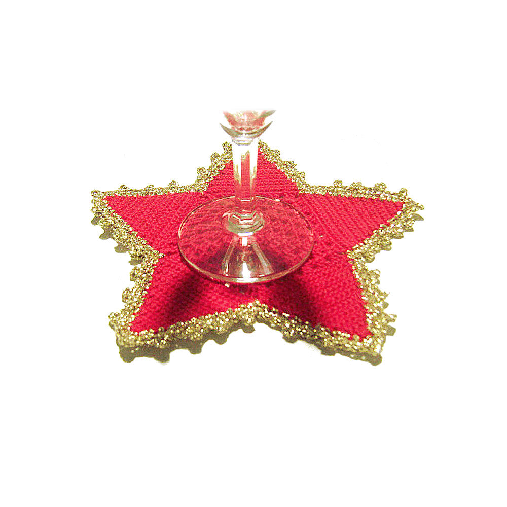 Sottobicchiere di Natale stella rossa e oro ad uncinetto 16 cm