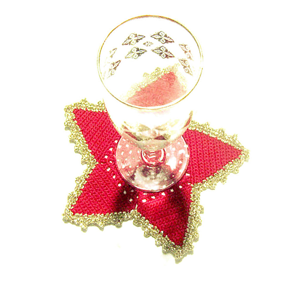 Sottobicchiere di Natale stella rossa e oro ad uncinetto 16 cm