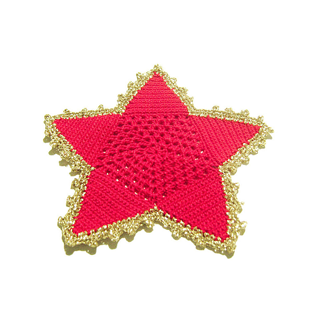 Sottobicchiere di Natale stella rossa e oro ad uncinetto 16 cm