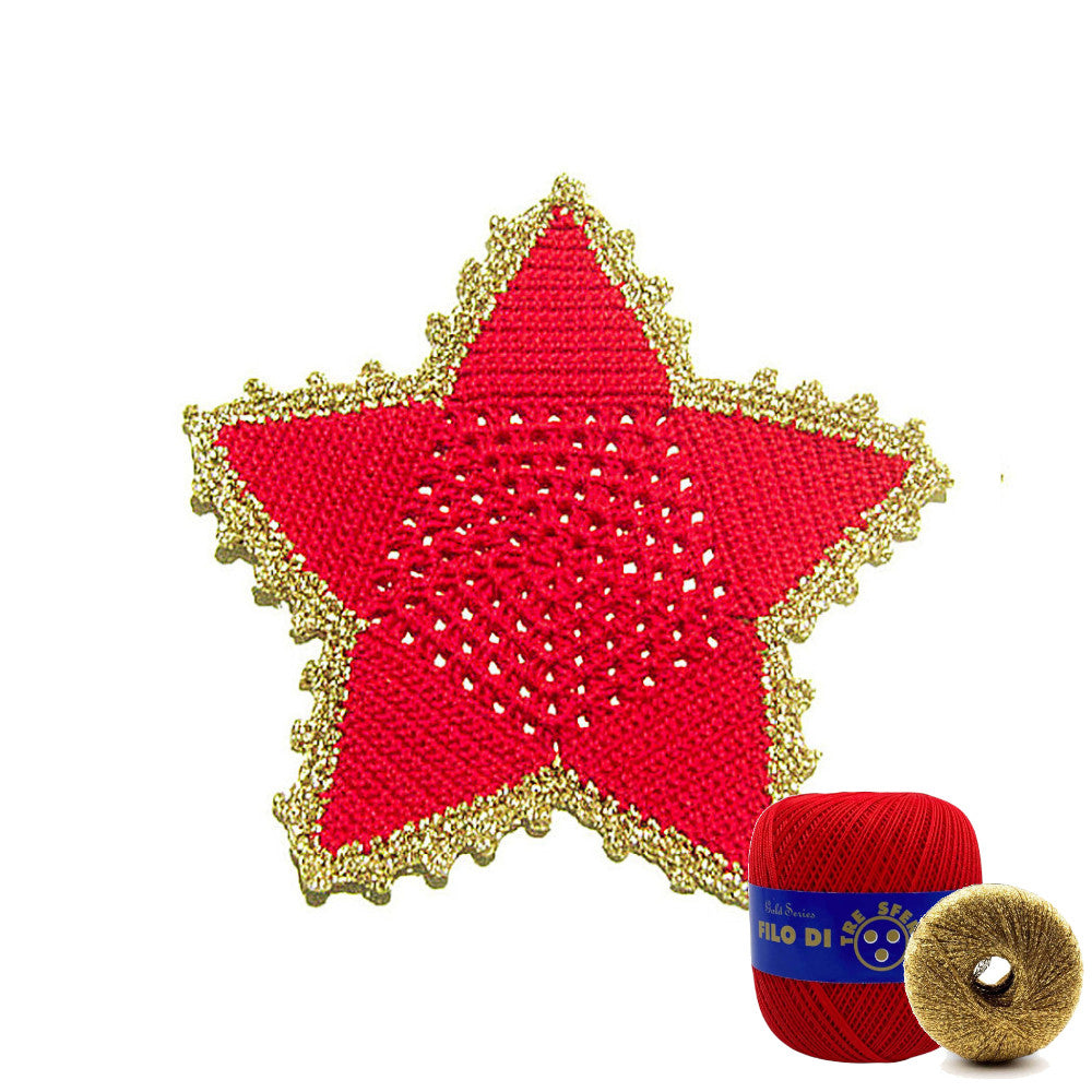 Sottobicchiere di Natale stella rossa e oro ad uncinetto 16 cm
