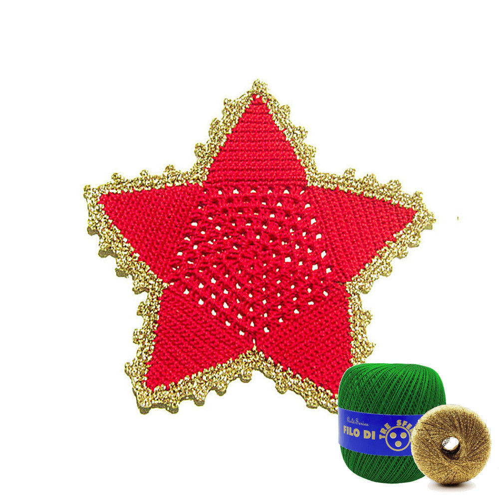 Sottobicchiere di Natale stella verde e oro ad uncinetto 16 cm