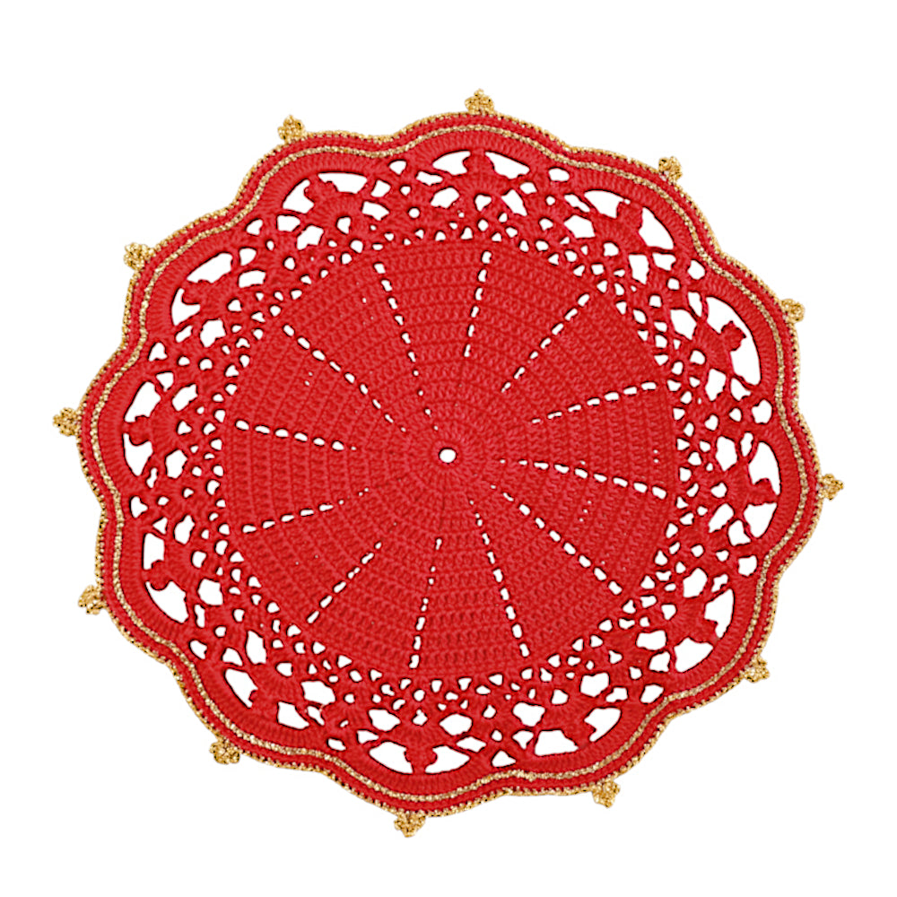 Sottopiatto di Natale Rosso e Oro ad uncinetto 35 cm