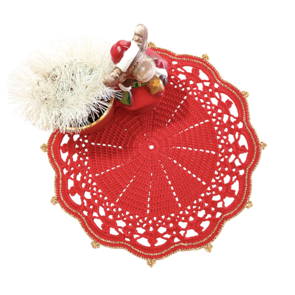 Sottopiatto di Natale Rosso e Oro ad uncinetto 35 cm