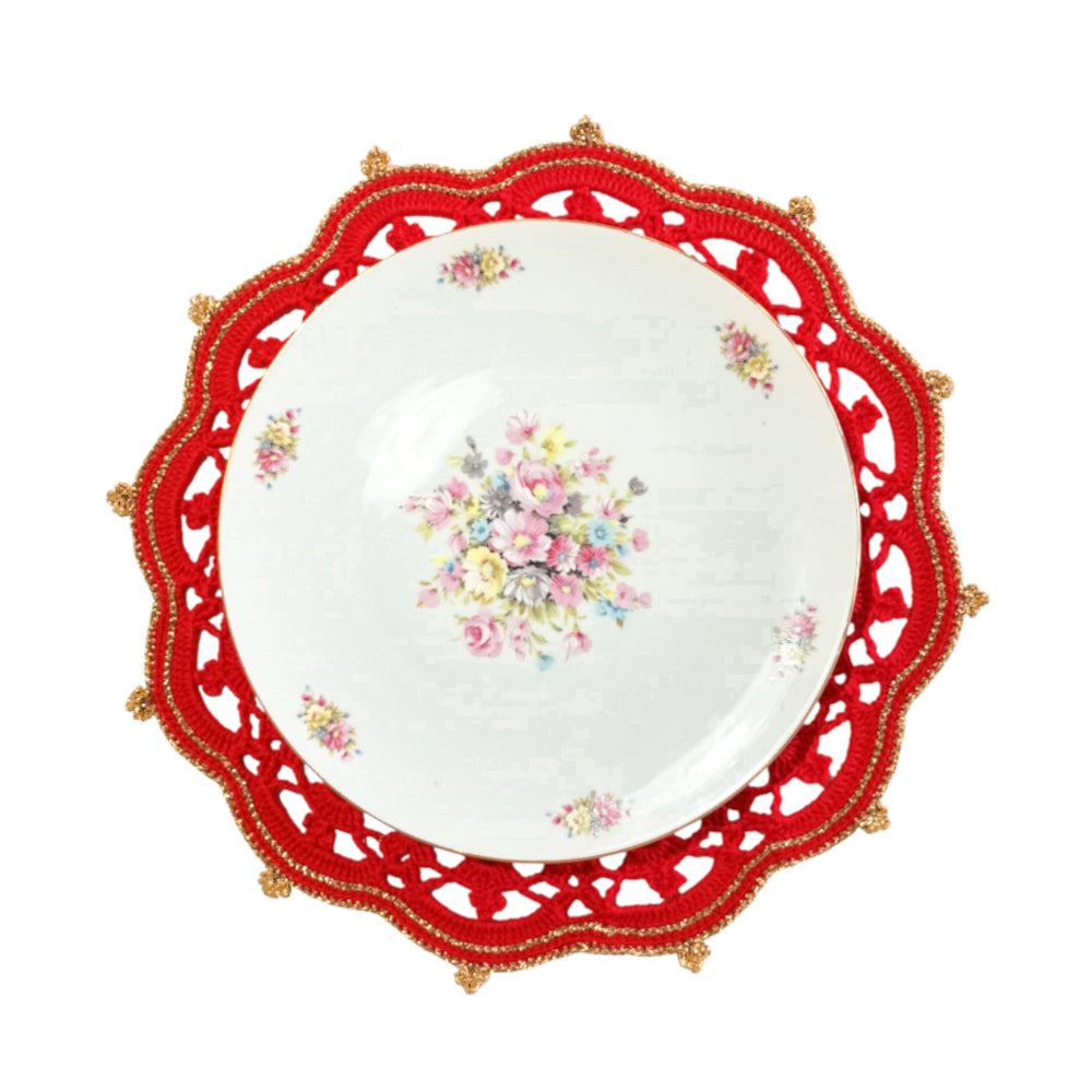 Sottopiatto di Natale Rosso e Oro ad uncinetto 35 cm