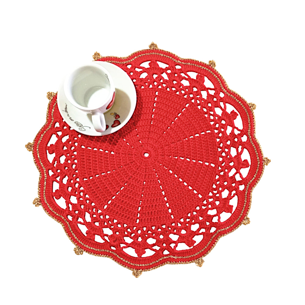 Sottopiatto di Natale Rosso e Oro ad uncinetto 35 cm