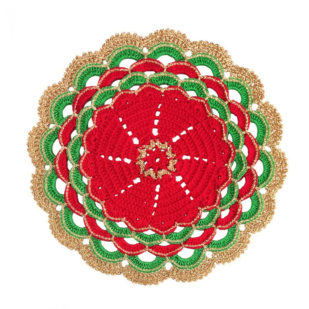 Sottopiatto di Natale Verde Rosso e Oro ad uncinetto