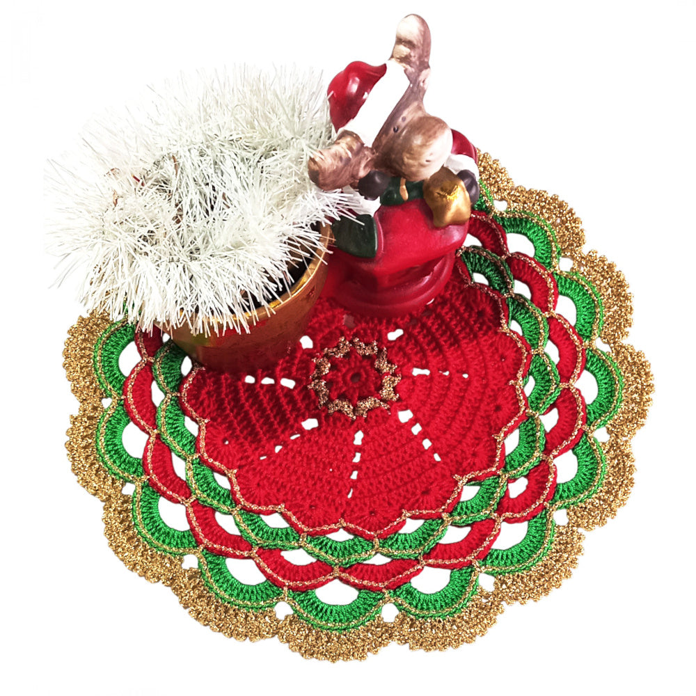 Sottopiatto di Natale Verde Rosso e Oro ad uncinetto