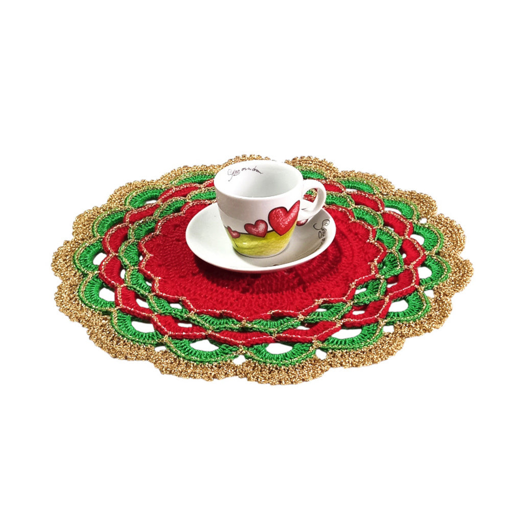 Sottopiatto di Natale Verde Rosso e Oro ad uncinetto