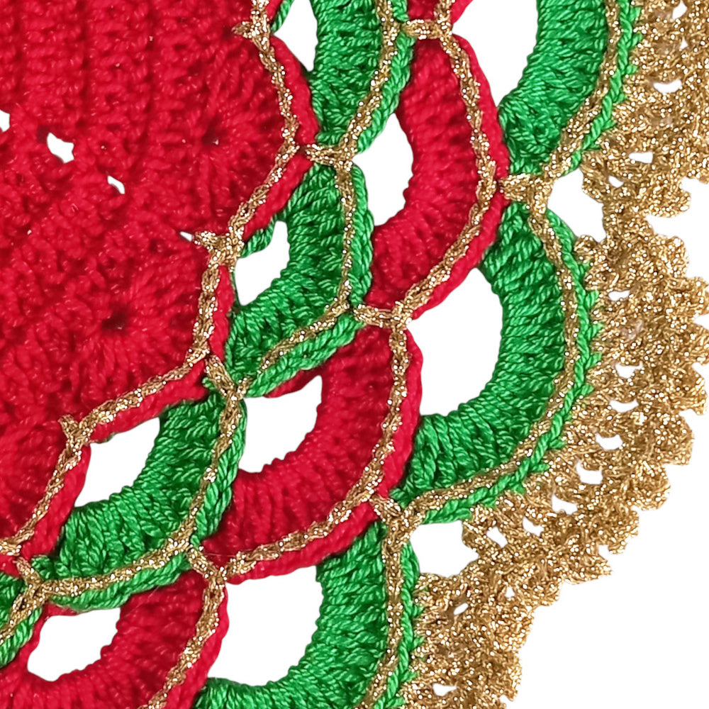 Sottopiatto di Natale Verde Rosso e Oro ad uncinetto