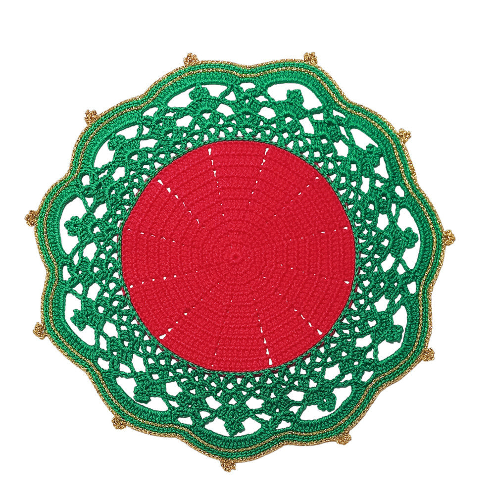 Sottopiatto di Natale Verde Rosso e Oro ad uncinetto 36 cm
