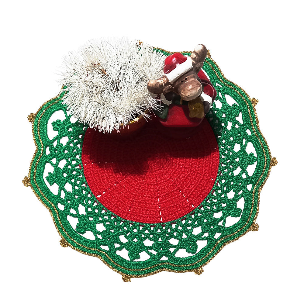 Sottopiatto di Natale Verde Rosso e Oro ad uncinetto 36 cm