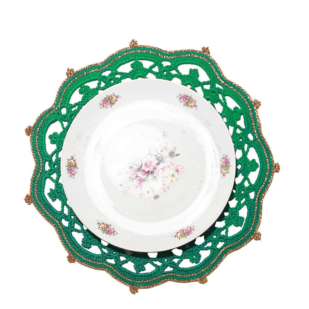 Sottopiatto di Natale Verde Rosso e Oro ad uncinetto 36 cm