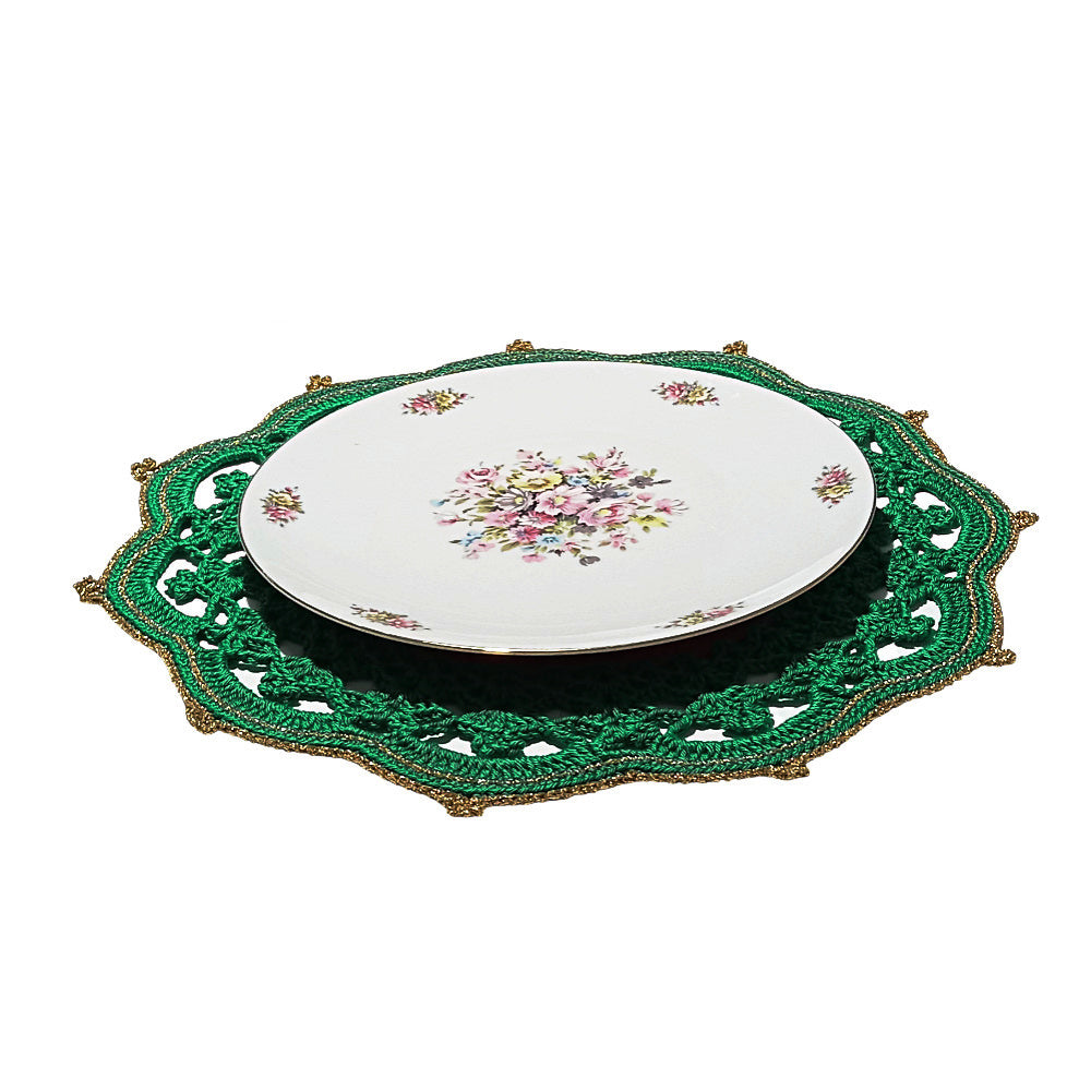 Sottopiatto di Natale Verde Rosso e Oro ad uncinetto 36 cm