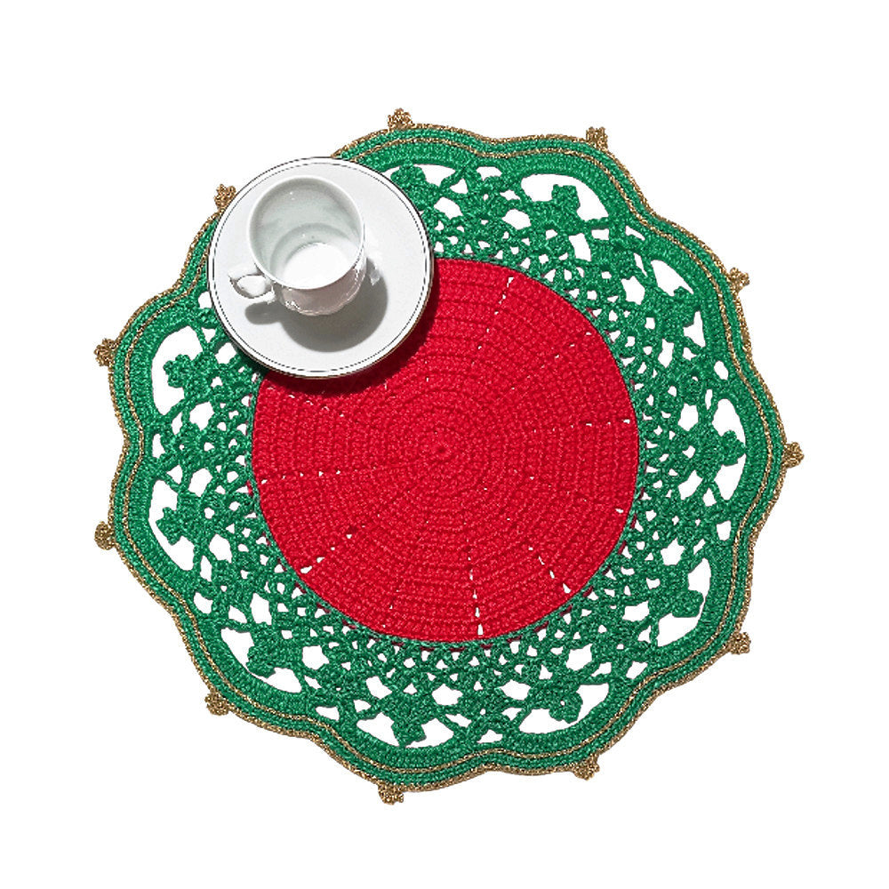 Sottopiatto di Natale Verde Rosso e Oro ad uncinetto 36 cm