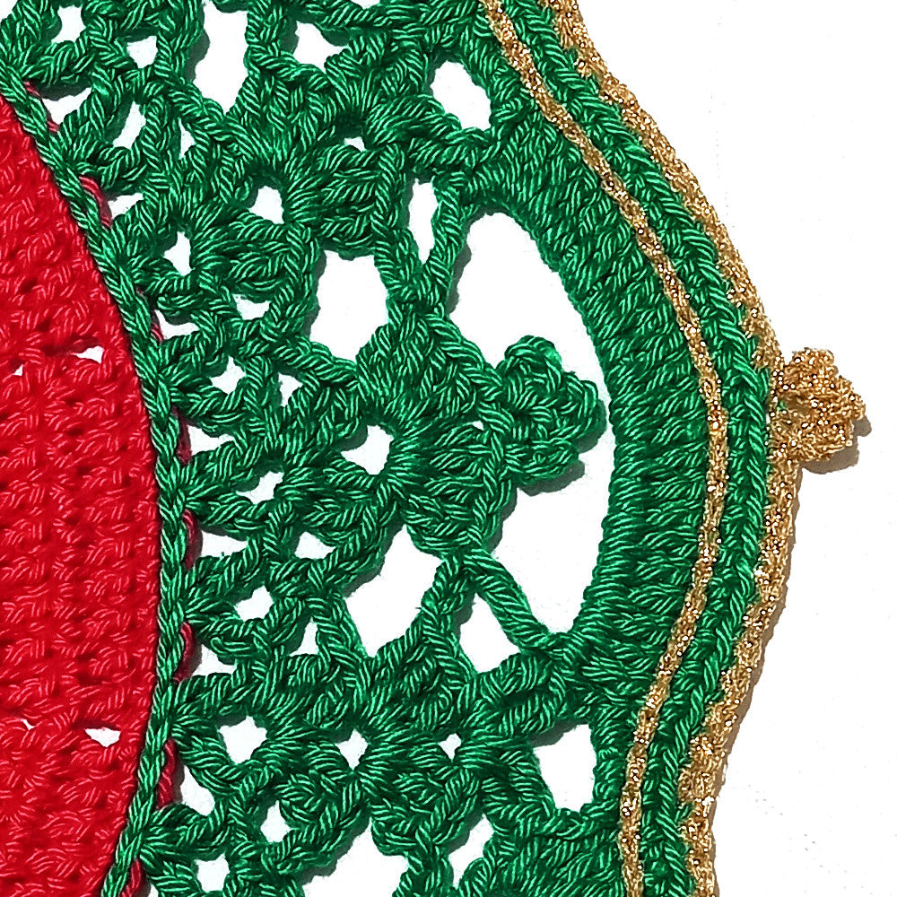 Sottopiatto di Natale Verde Rosso e Oro ad uncinetto 36 cm
